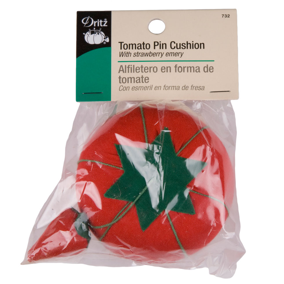Dritz Green and Red Tomato Pin Cushion Emery Detail Dritz Green and Red Tomato Pin Cushion Emery Detail