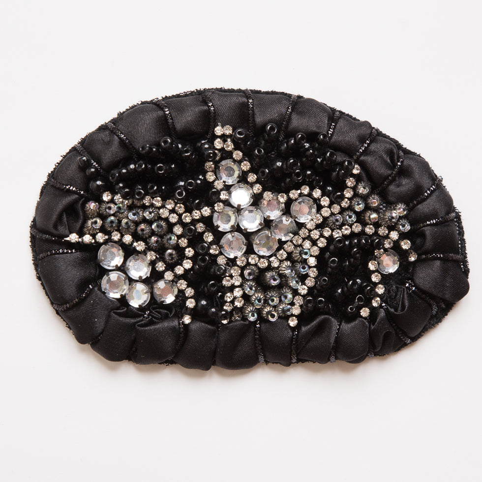 Black and Clear Beaded Rhinestone Applique - 4.25" Black and Clear Beaded Rhinestone Applique - 4.25"