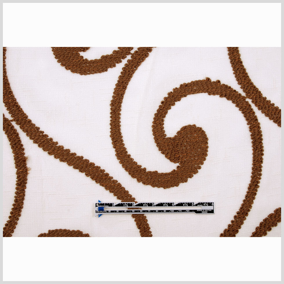 Ivory & Brown Embroidery Retro-Chic Sheer Poly - Full Ivory & Brown Embroidery Retro-Chic Sheer Poly - Full
