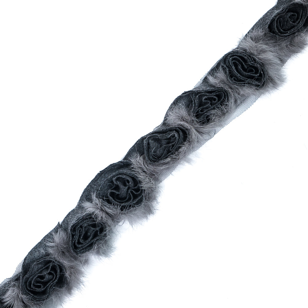 Gray Real Fur Rosette Trim - 2 Gray Real Fur Rosette Trim - 2