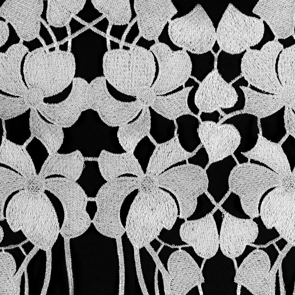 Metallic White Floral Lace Trimming - 16" Detail Metallic White Floral Lace Trimming - 16" Detail