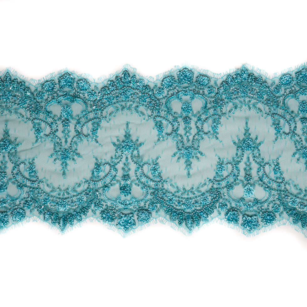 Turquoise Fancy Beaded Lace Trimming - 8 Turquoise Fancy Beaded Lace Trimming - 8
