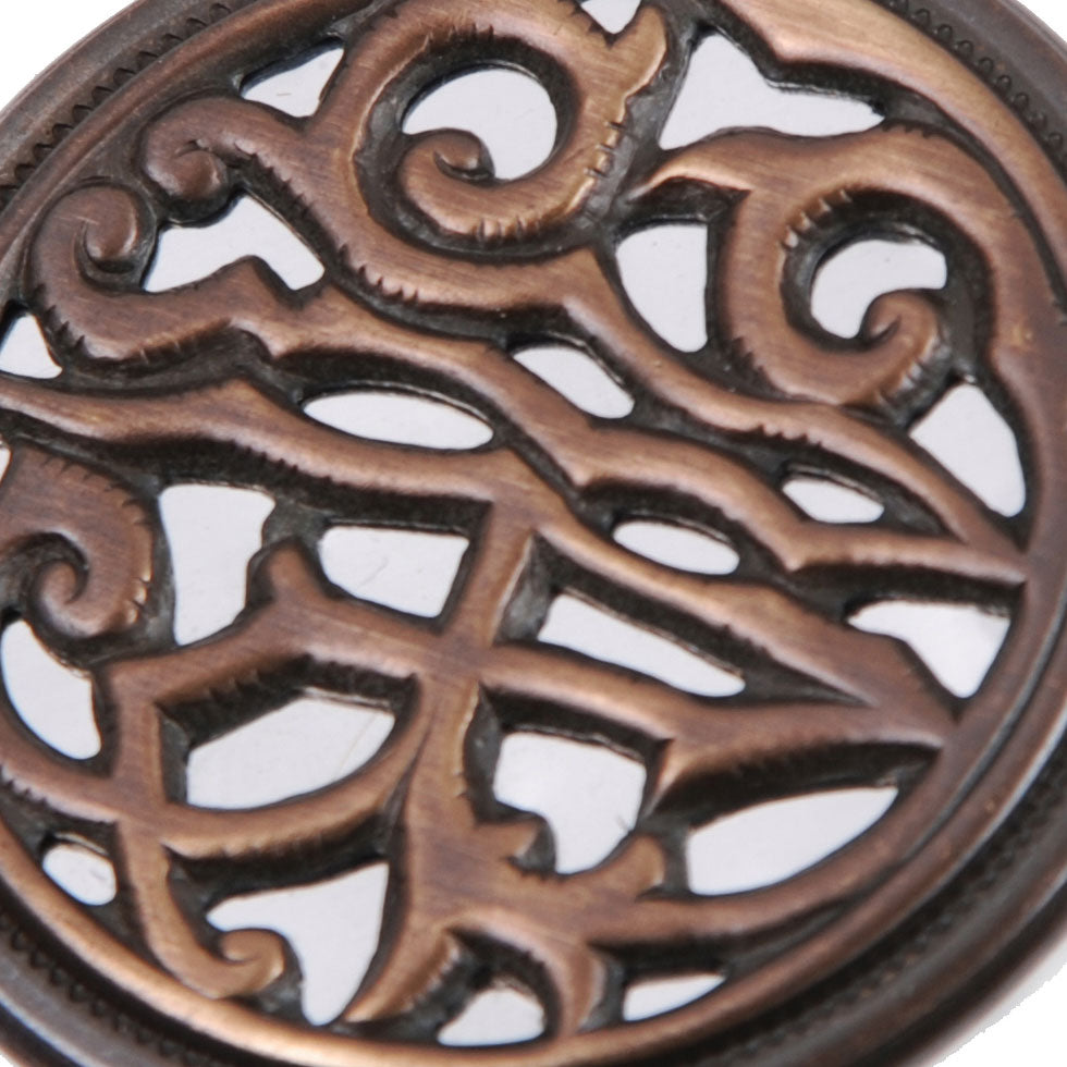 Metal Shank Back Button - 24L/15mm - Antique Brass Curling Vines Open Framework Detail Metal Shank Back Button - 24L/15mm - Antique Brass Curling Vines Open Framework Detail