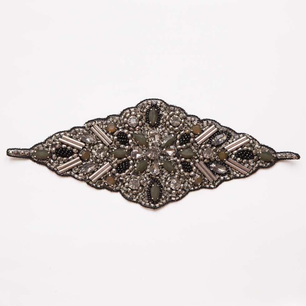 Silver and Green Beaded Rhinestone Applique - 9 Silver and Green Beaded Rhinestone Applique - 9