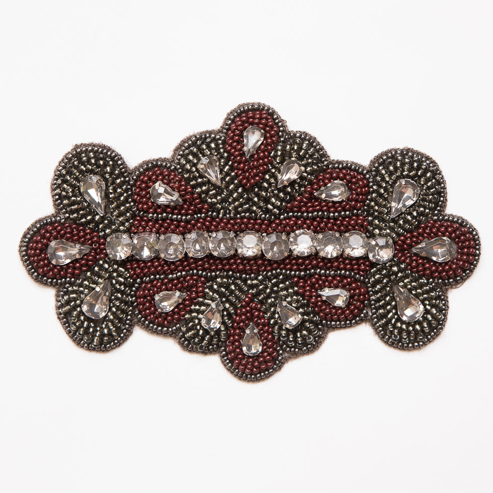 Maroon and Gray Beaded Rhinestone Applique - 5.5" Maroon and Gray Beaded Rhinestone Applique - 5.5"