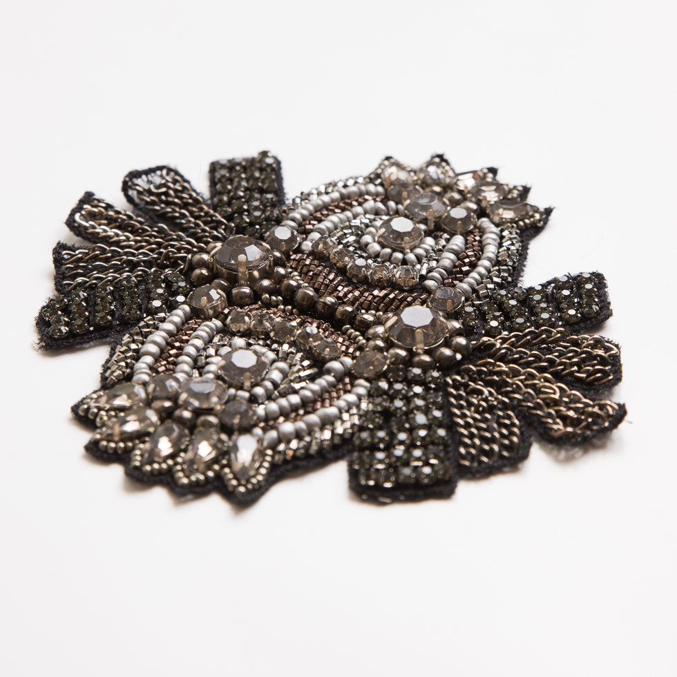 Black and Gray Beaded Rhinestone Applique - 4.5 - Detail Black and Gray Beaded Rhinestone Applique - 4.5 - Detail