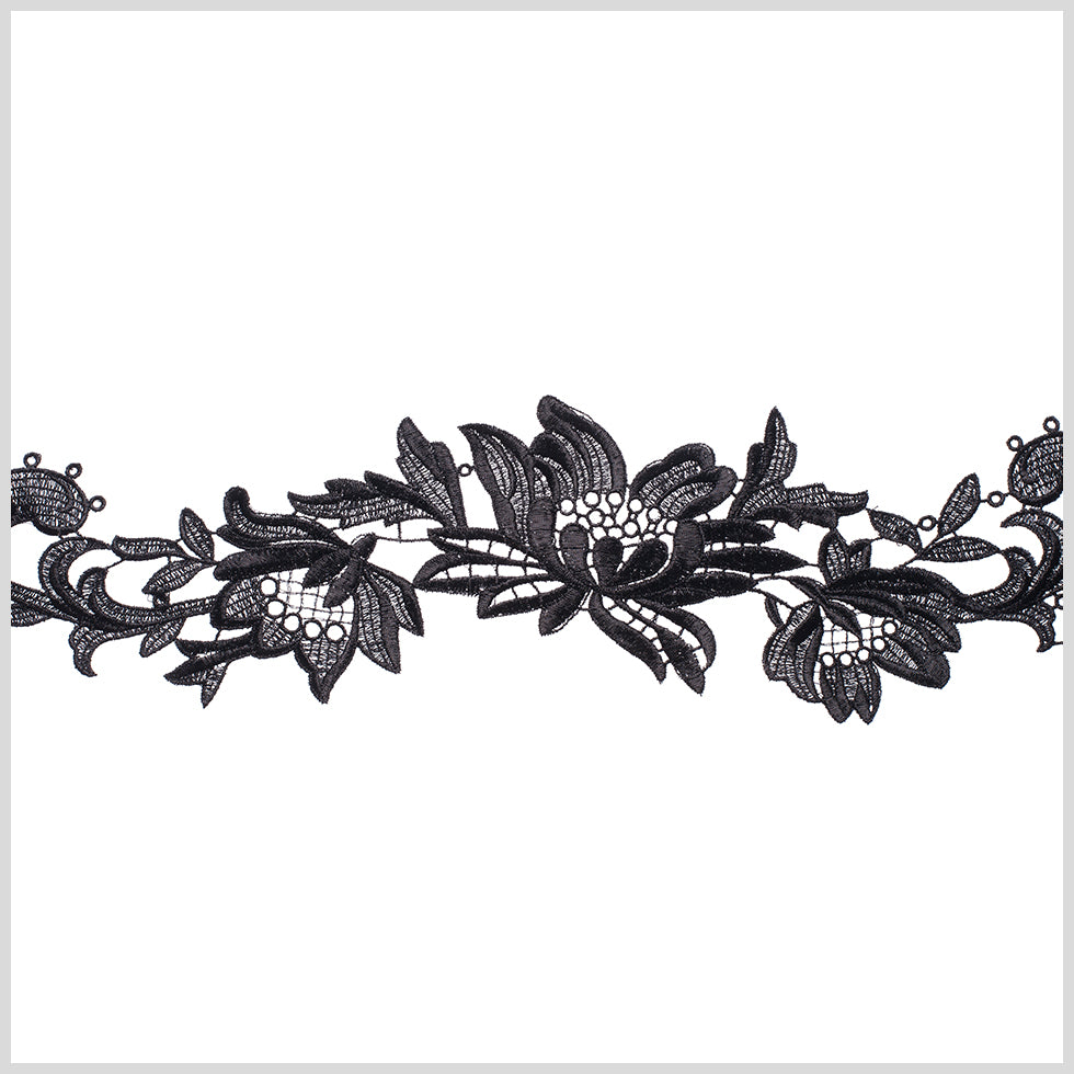 3 Metallic Black Floral Lace Trim 3 Metallic Black Floral Lace Trim