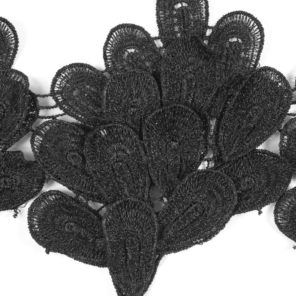 Metallic Black 3D Lace Trim - 5.5 - Detail Metallic Black 3D Lace Trim - 5.5 - Detail