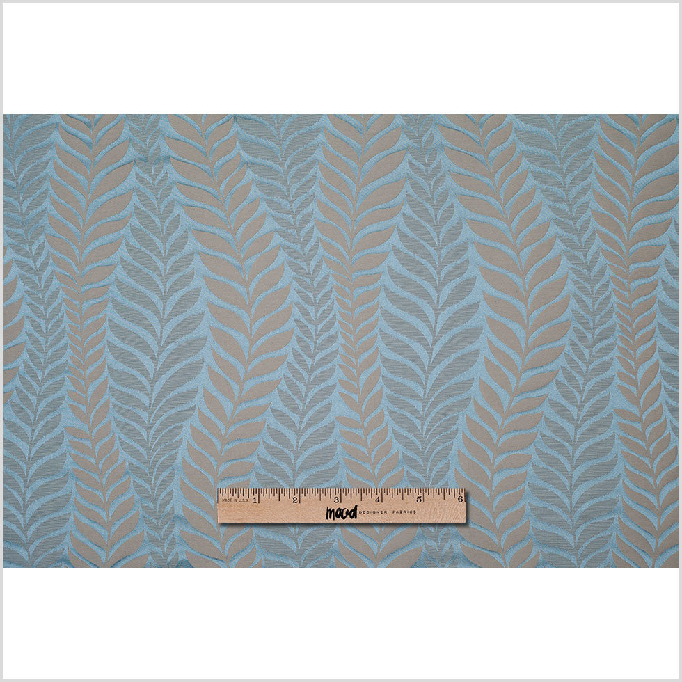 Canal Blue and Taupe Leaves Satin Jacquard Full Canal Blue and Taupe Leaves Satin Jacquard Full