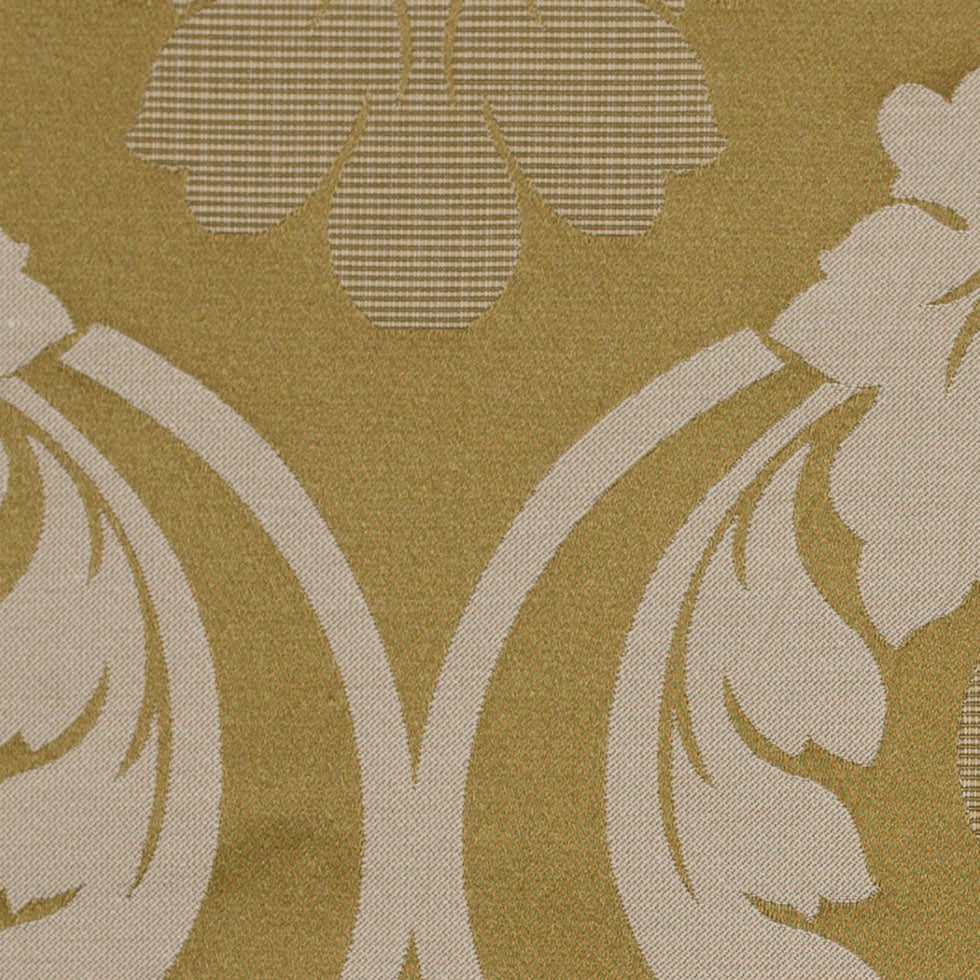 Golden Green Floral Damask-Pattern Satin Jacquard Detail Golden Green Floral Damask-Pattern Satin Jacquard Detail
