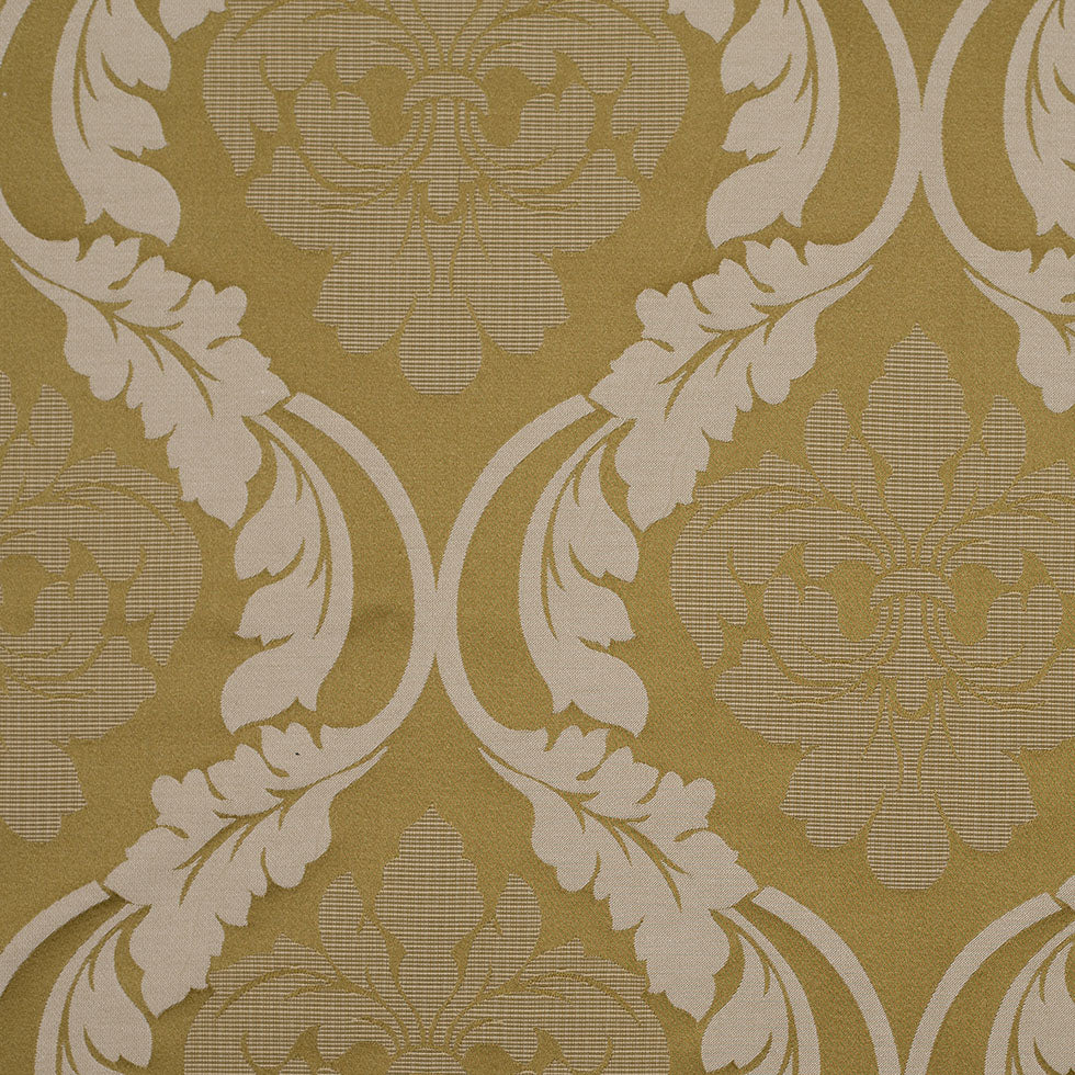 Golden Green Floral Damask-Pattern Satin Jacquard Golden Green Floral Damask-Pattern Satin Jacquard