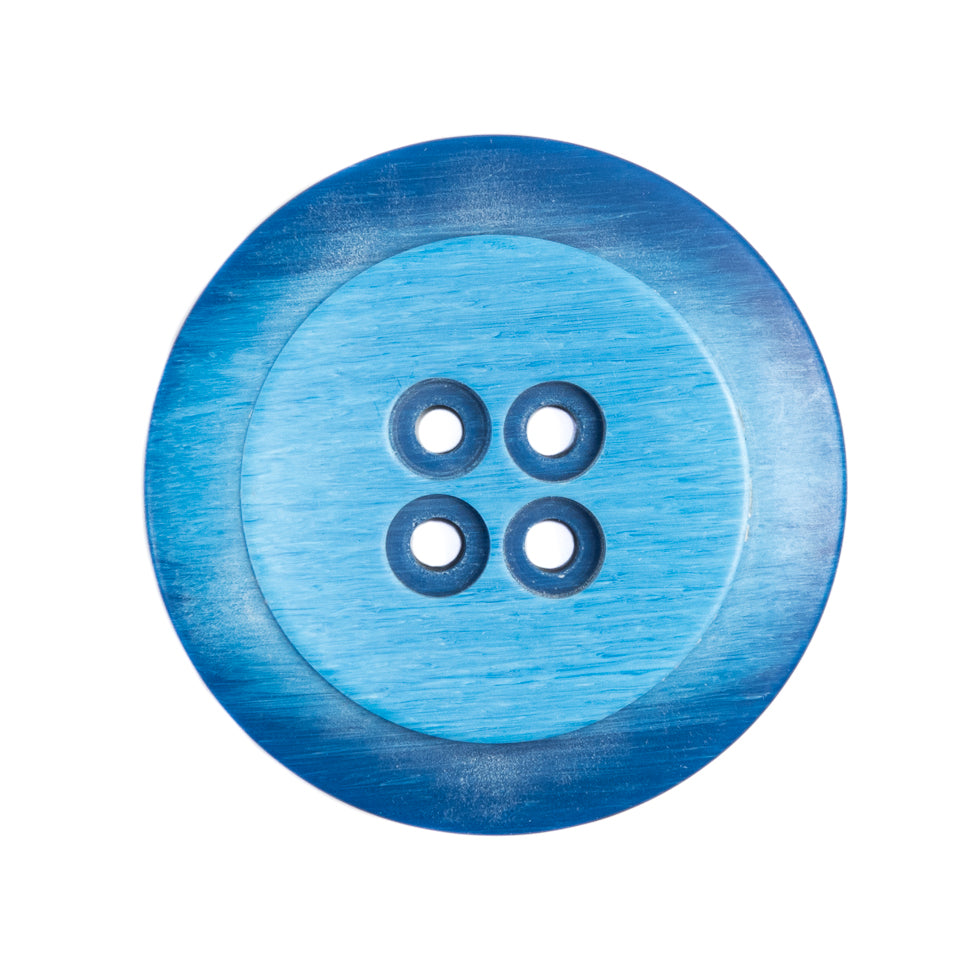 Plastic 4-Hole Button Made in Italy - 44L/28mm - Bright Blue Striations Dish Shaped Plastic 4-Hole Button Made in Italy - 44L/28mm - Bright Blue Striations Dish Shaped