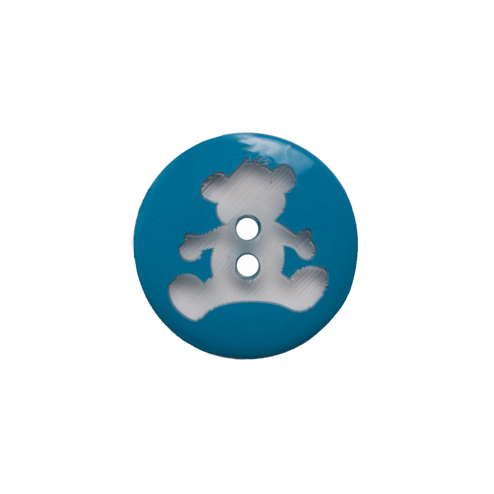 Italian Blue Teddy Bear Plastic Button - 24L/15mm Italian Blue Teddy Bear Plastic Button - 24L/15mm