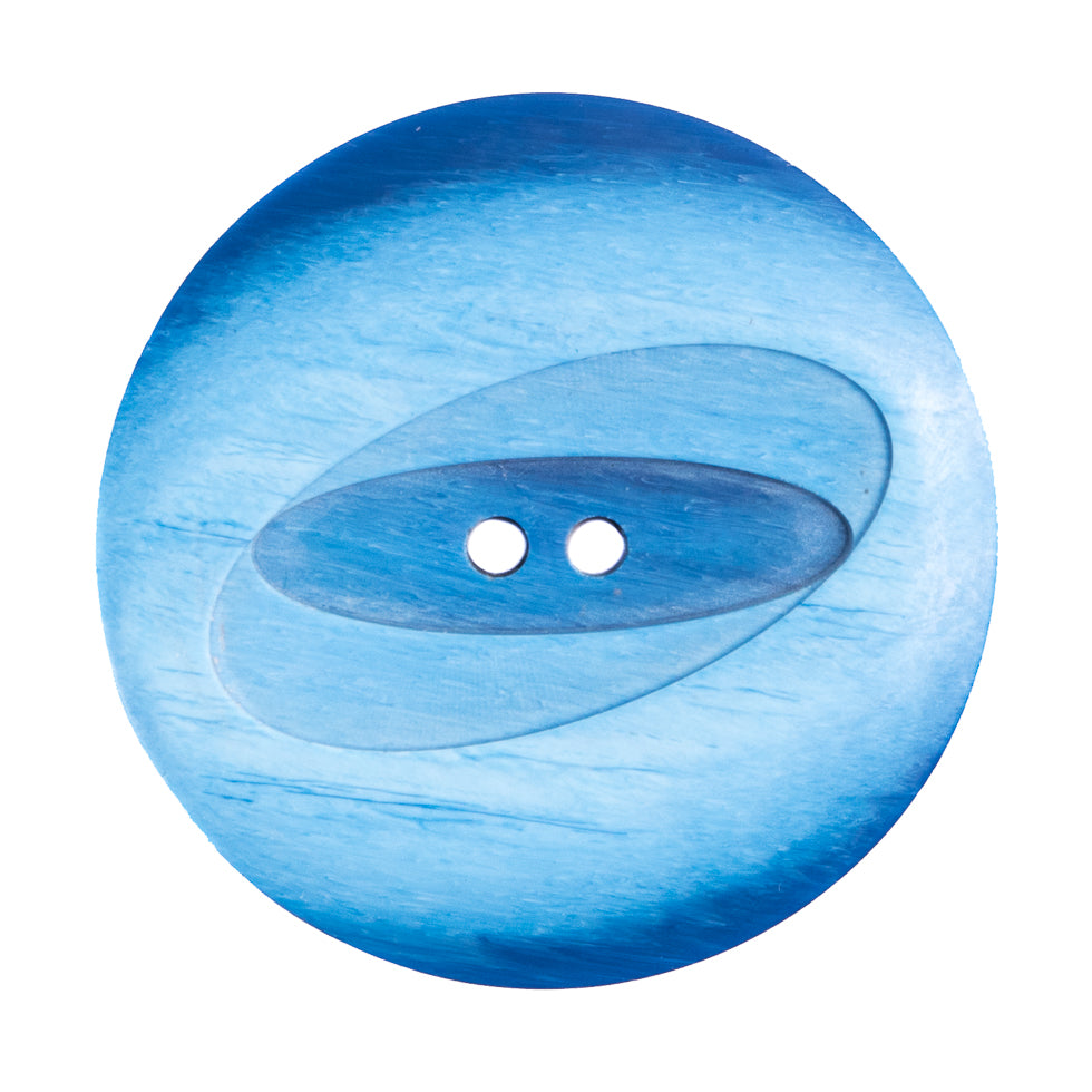 Plastic 2-Hole Button Made in Italy - 54L/34mm - Bright Blue Woodgrain with Ovals Plastic 2-Hole Button Made in Italy - 54L/34mm - Bright Blue Woodgrain with Ovals