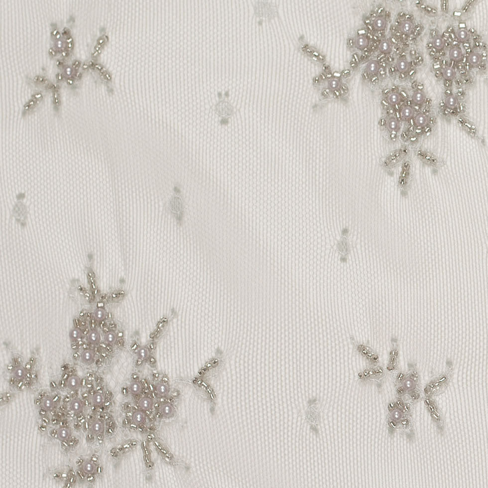 Silver Floral Beaded Lace - Detail Silver Floral Beaded Lace - Detail