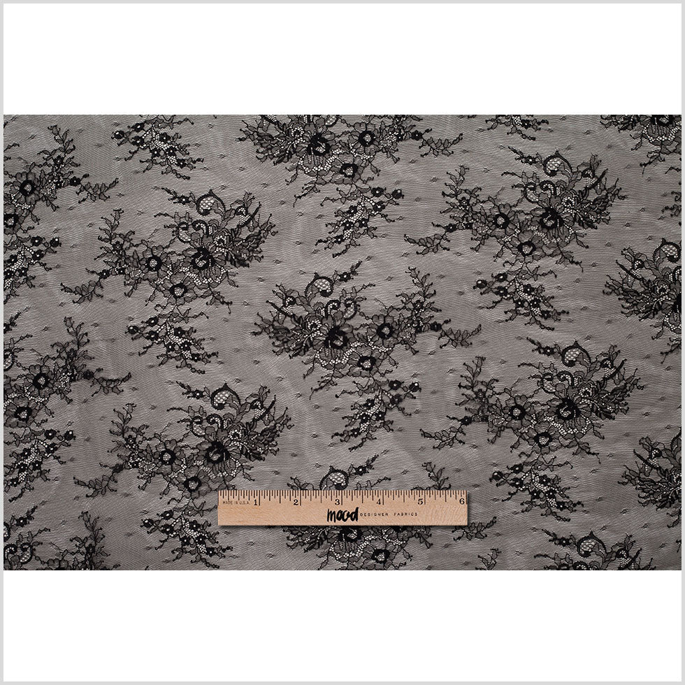 Black Floral Lace Fabric - Folded Black Floral Lace Fabric - Folded