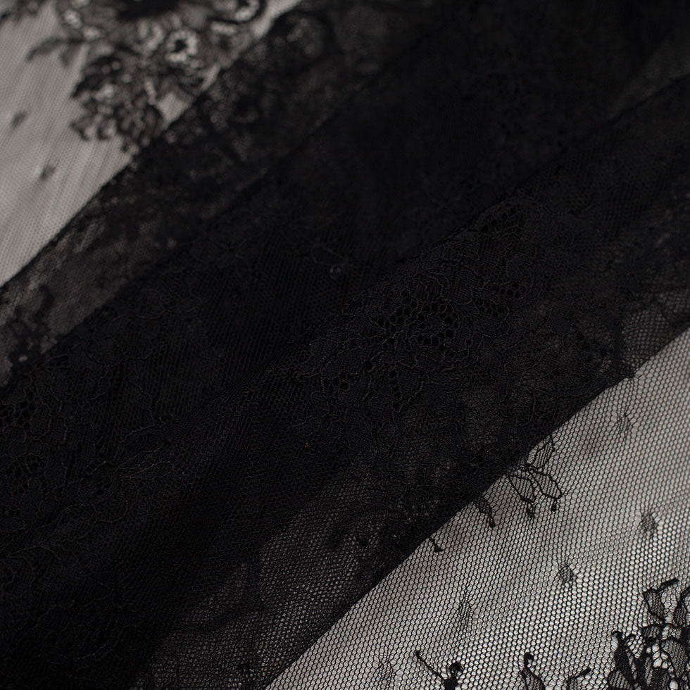 Black Floral Lace Fabric - Detail Black Floral Lace Fabric - Detail