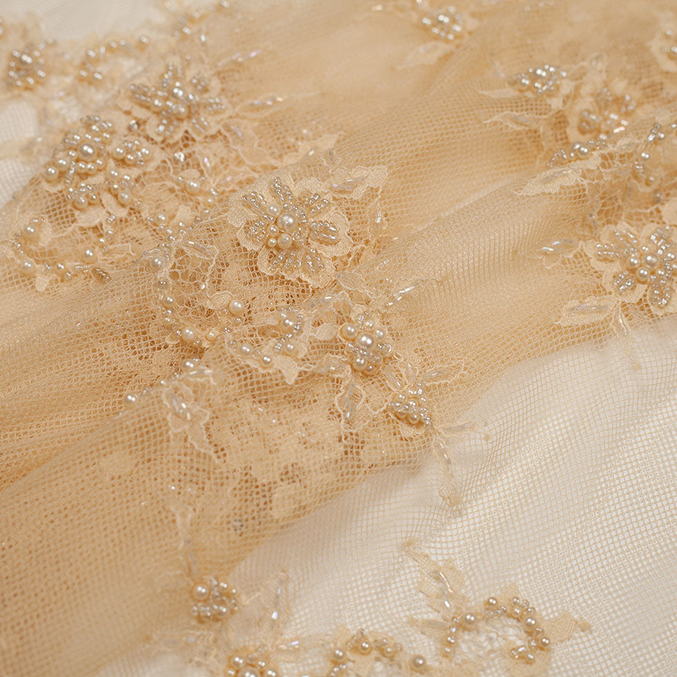 Beaded Lace - Beige Floral Folded Beaded Lace - Beige Floral Folded