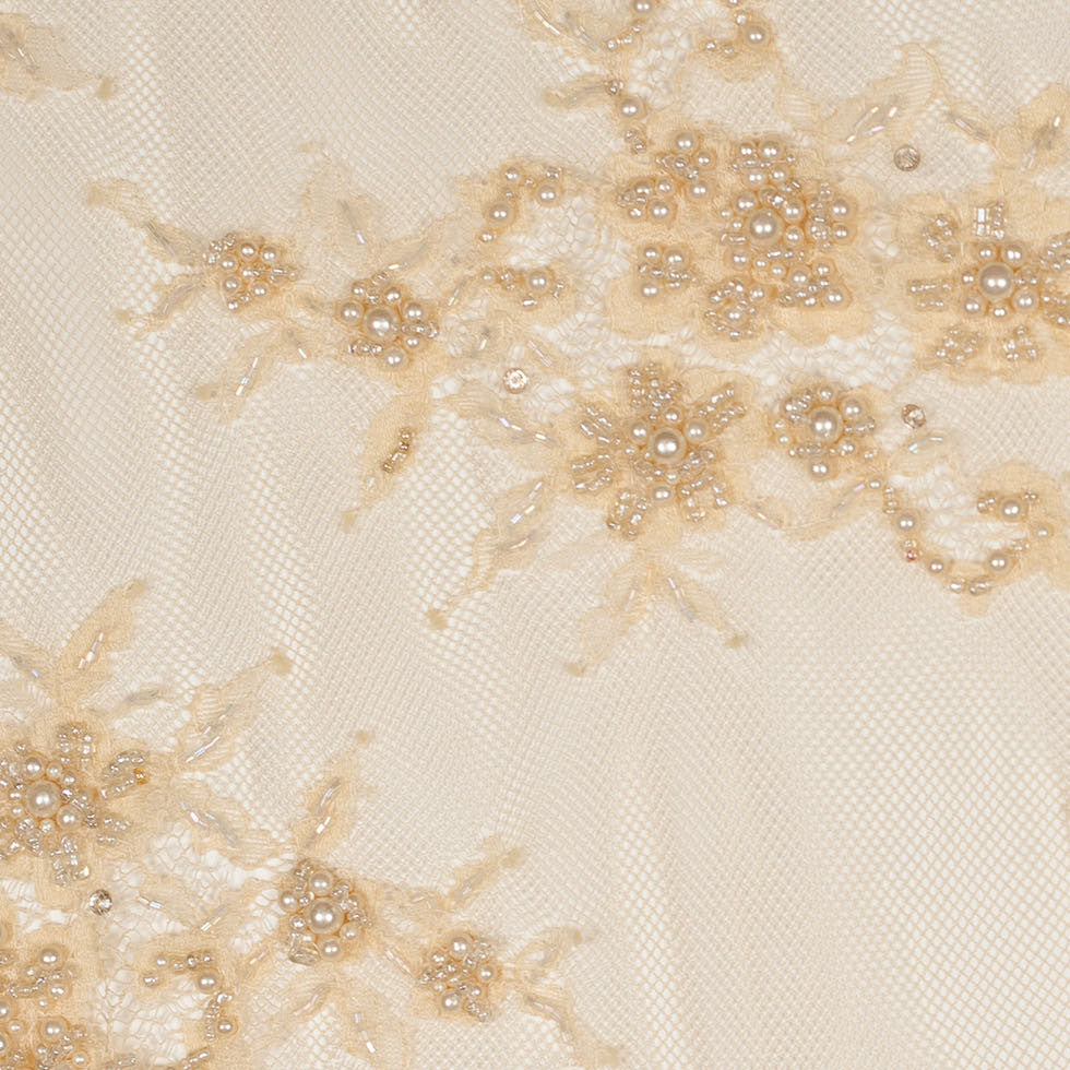 Beaded Lace - Beige Floral Detail Beaded Lace - Beige Floral Detail