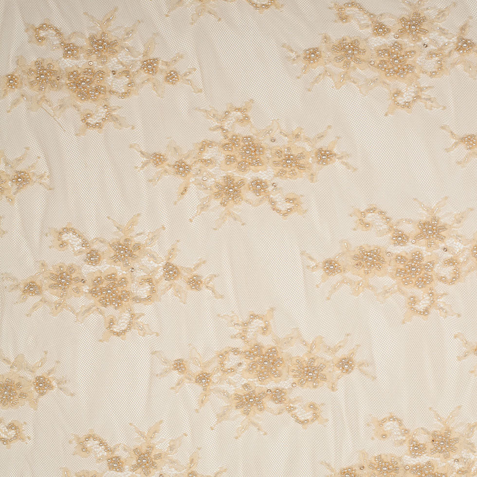 Beaded Lace - Beige Floral Beaded Lace - Beige Floral