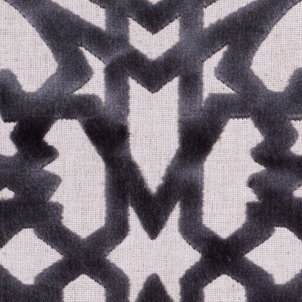 Turkish Gunmetal Geometric Polyester-Acrylic-Flax Flocked Chenille - Detail Turkish Gunmetal Geometric Polyester-Acrylic-Flax Flocked Chenille - Detail