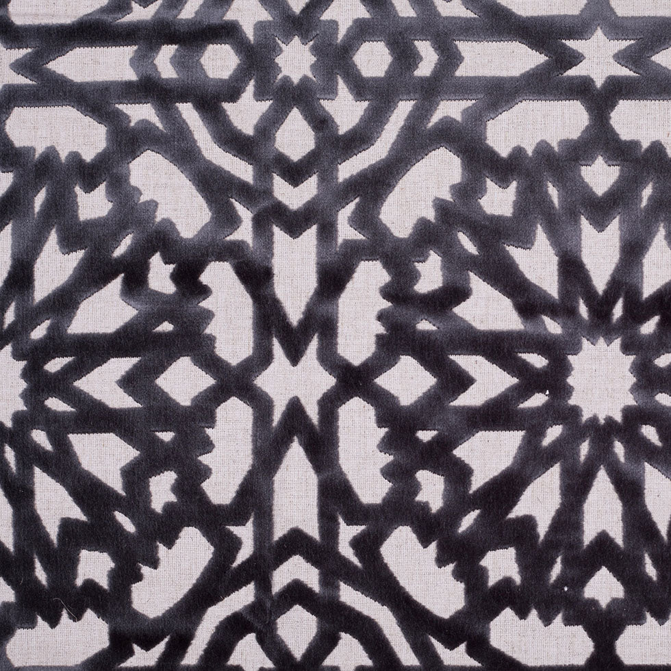 Turkish Gunmetal Geometric Polyester-Acrylic-Flax Flocked Chenille Turkish Gunmetal Geometric Polyester-Acrylic-Flax Flocked Chenille