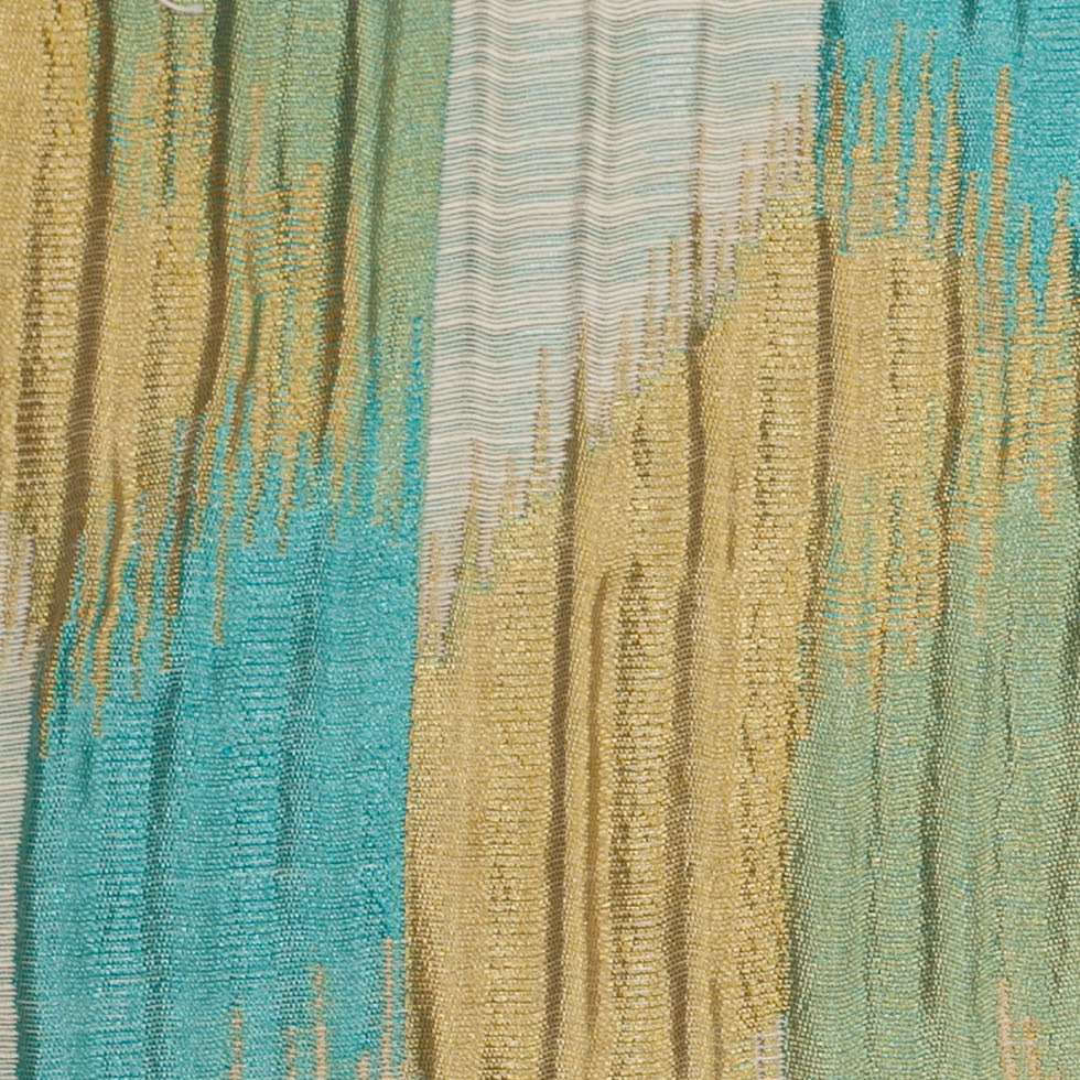 Indian Blue/Gold Ikat-Like Poly/Cotton Brocade - Detail Indian Blue/Gold Ikat-Like Poly/Cotton Brocade - Detail