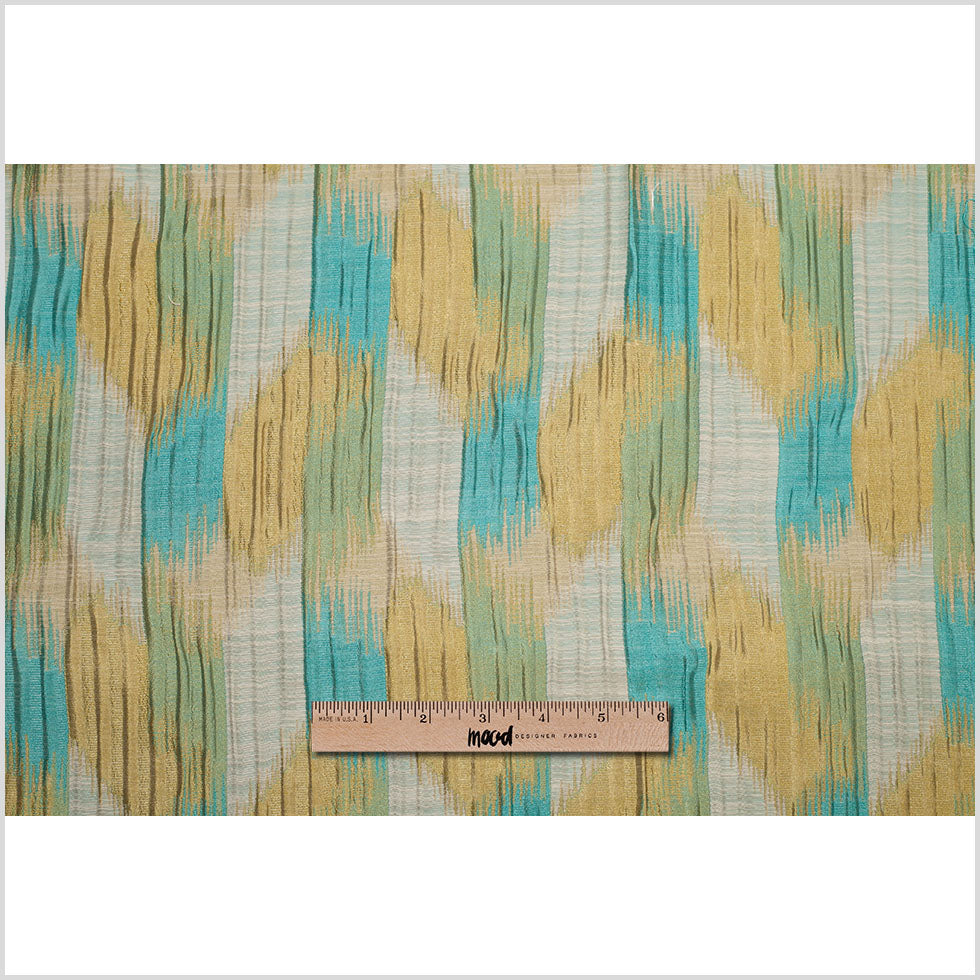 Indian Blue/Gold Ikat-Like Poly/Cotton Brocade - Full Indian Blue/Gold Ikat-Like Poly/Cotton Brocade - Full