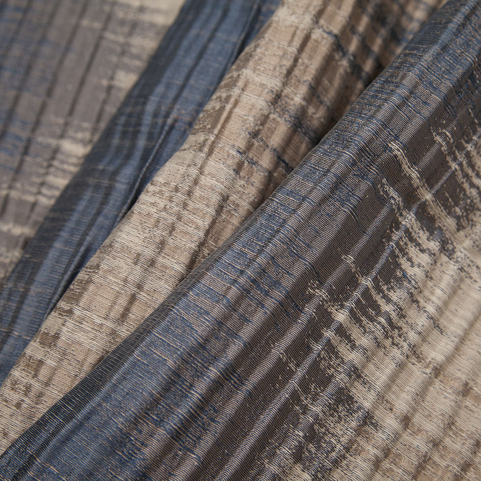 Indian Blue/Beige Geometric Striped Polyester-Cotton Brocade - Folded Indian Blue/Beige Geometric Striped Polyester-Cotton Brocade - Folded
