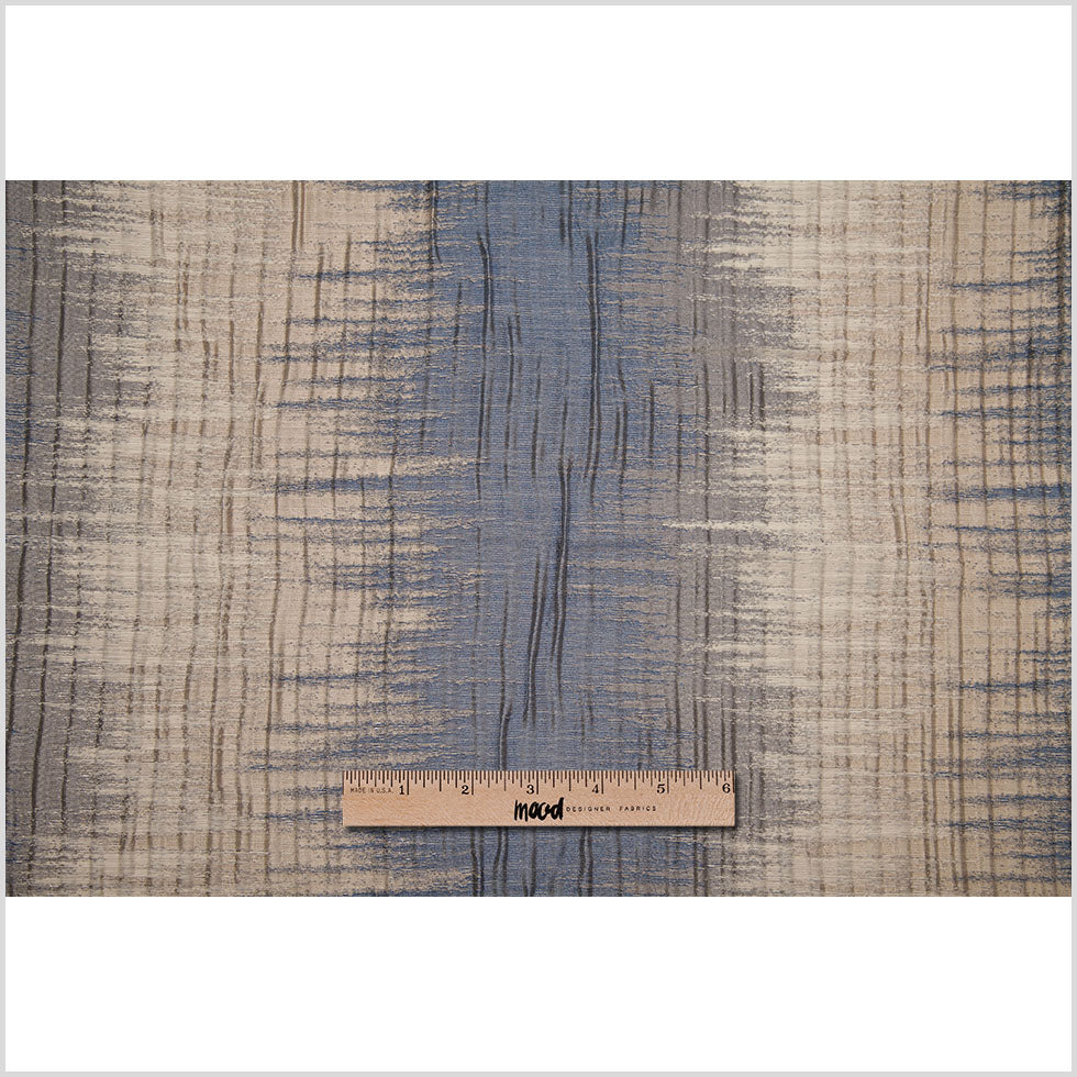 Indian Blue/Beige Geometric Striped Polyester-Cotton Brocade - Full Indian Blue/Beige Geometric Striped Polyester-Cotton Brocade - Full