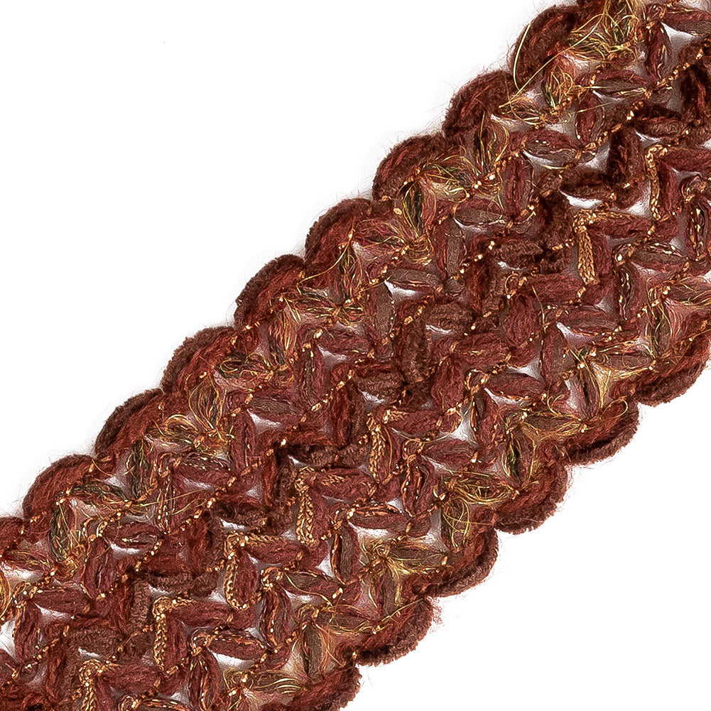 Cherry Mahogany, Orange and Yellow Metallic Mohair and Lurex Trim - 2 - Detail Cherry Mahogany, Orange and Yellow Metallic Mohair and Lurex Trim - 2 - Detail