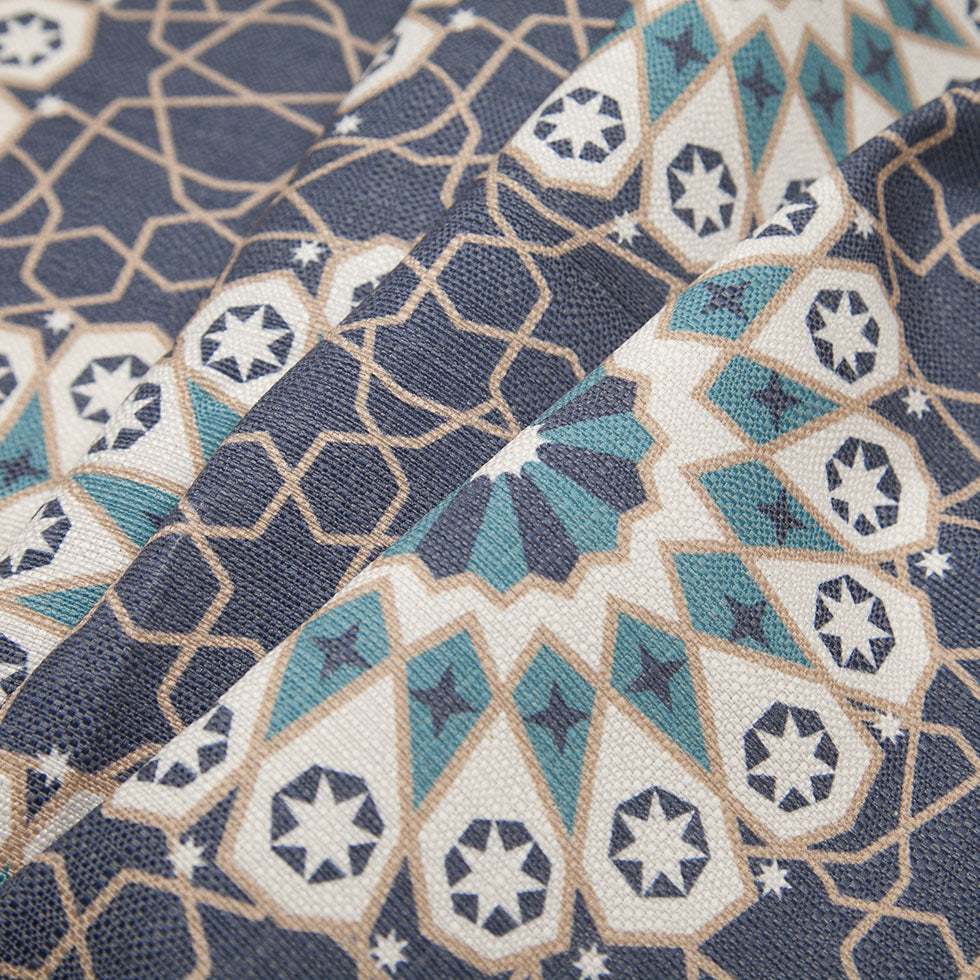 Spanish Navy/Beige Geometric Poly/Cotton Canvas - Folded Spanish Navy/Beige Geometric Poly/Cotton Canvas - Folded