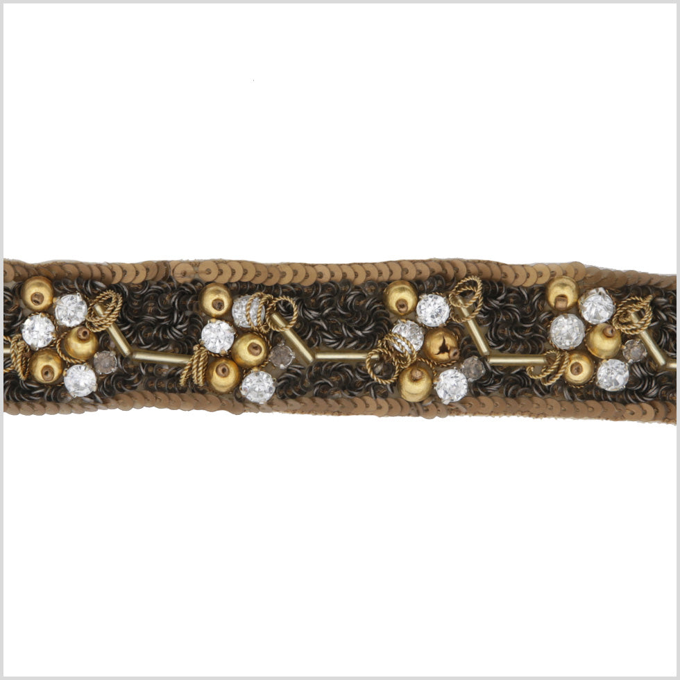 1.25" Gold/Copper/Brown Beaded Sequins and Rhinestone Trim 1.25" Gold/Copper/Brown Beaded Sequins and Rhinestone Trim