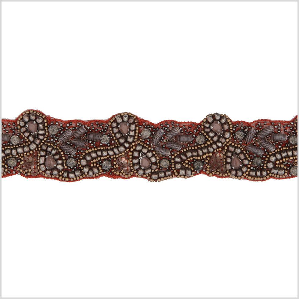 1.5 Red/Gunmetal Beaded Rhinestone Trim 1.5 Red/Gunmetal Beaded Rhinestone Trim