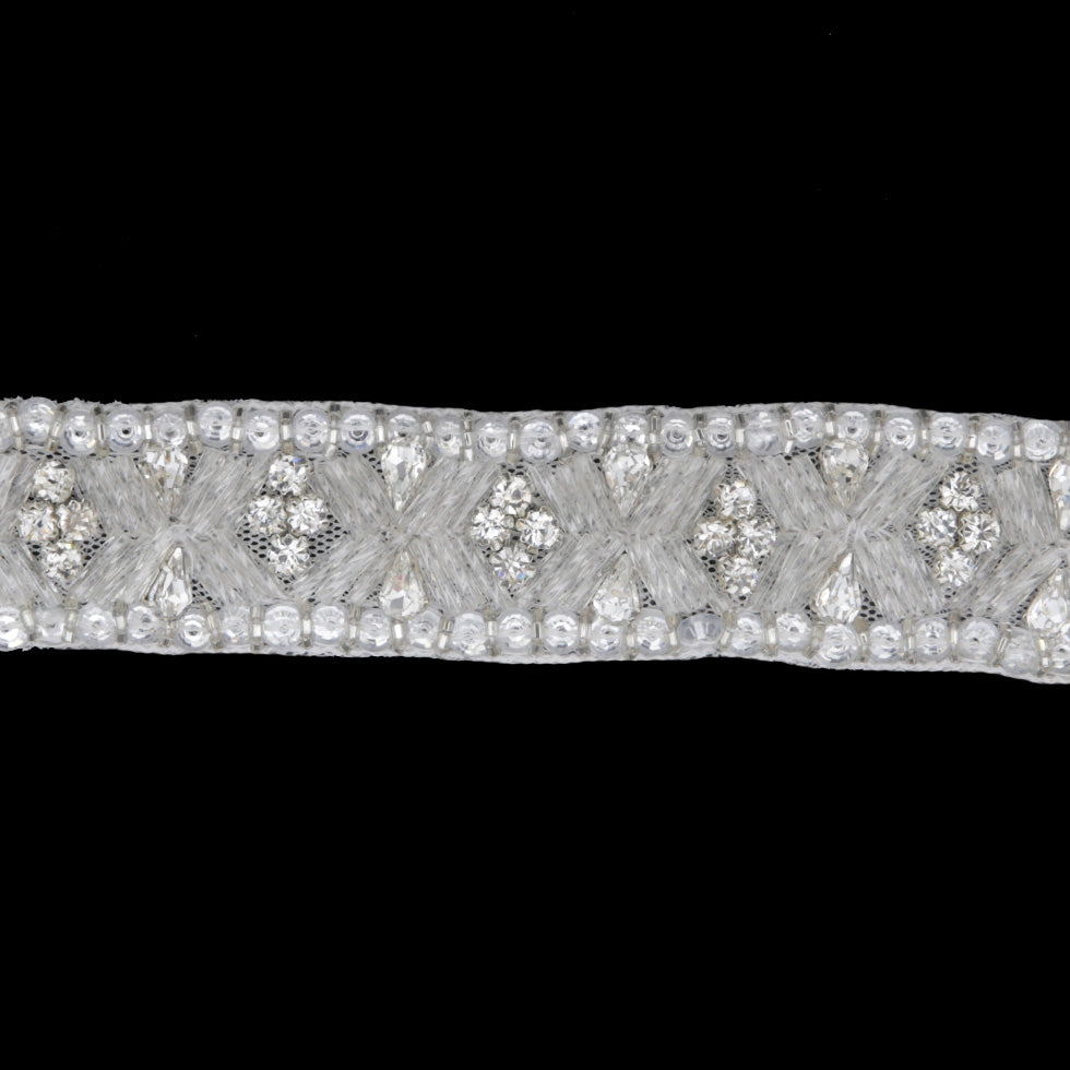 1" White/Silver Beaded Rhinestone Trim 1" White/Silver Beaded Rhinestone Trim