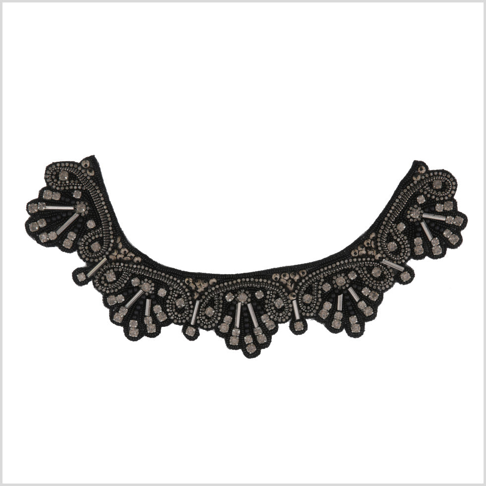 Black/Gunmetal Beaded Rhinestone Neck Applique Black/Gunmetal Beaded Rhinestone Neck Applique