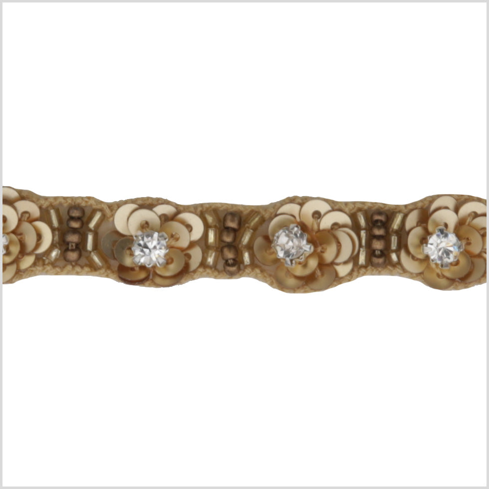 0.5 Gold Floral Beaded Rhinestone Trim With Sequins 0.5 Gold Floral Beaded Rhinestone Trim With Sequins