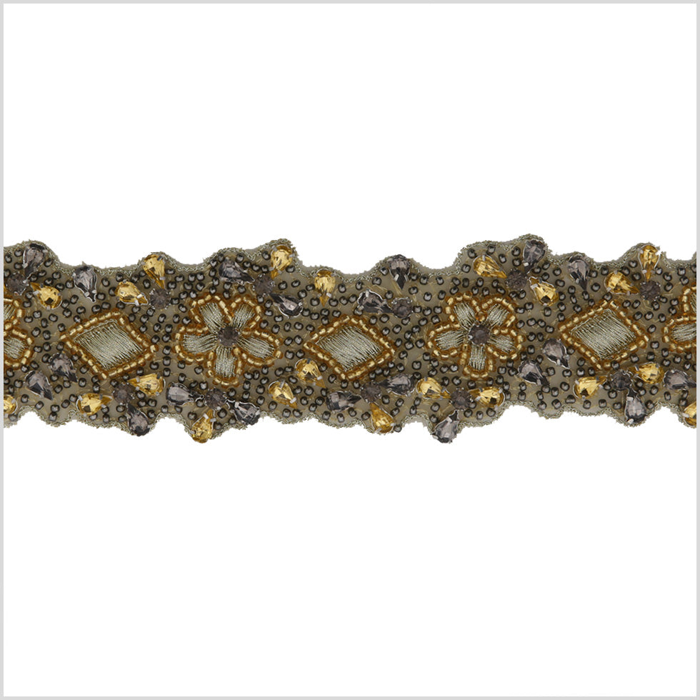 1.75 Yellow/Taupe Beaded Rhinestone Trim 1.75 Yellow/Taupe Beaded Rhinestone Trim