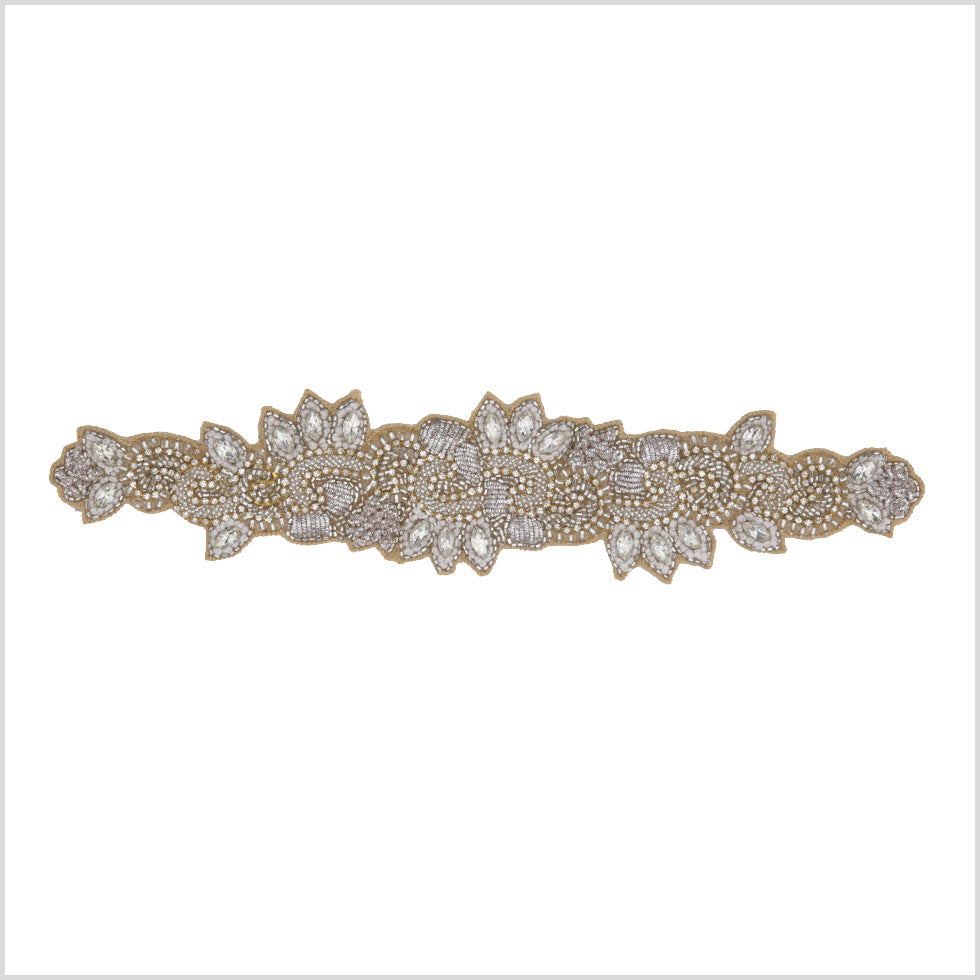 Silver/Beige Beaded Rhinestone Applique Silver/Beige Beaded Rhinestone Applique