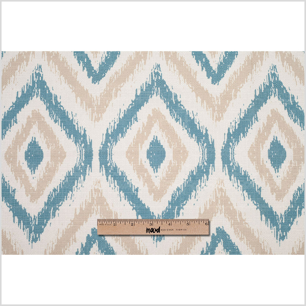 Spanish Blue/Beige Ikat-Like Geometric Poly/Cotton Canvas Full Spanish Blue/Beige Ikat-Like Geometric Poly/Cotton Canvas Full