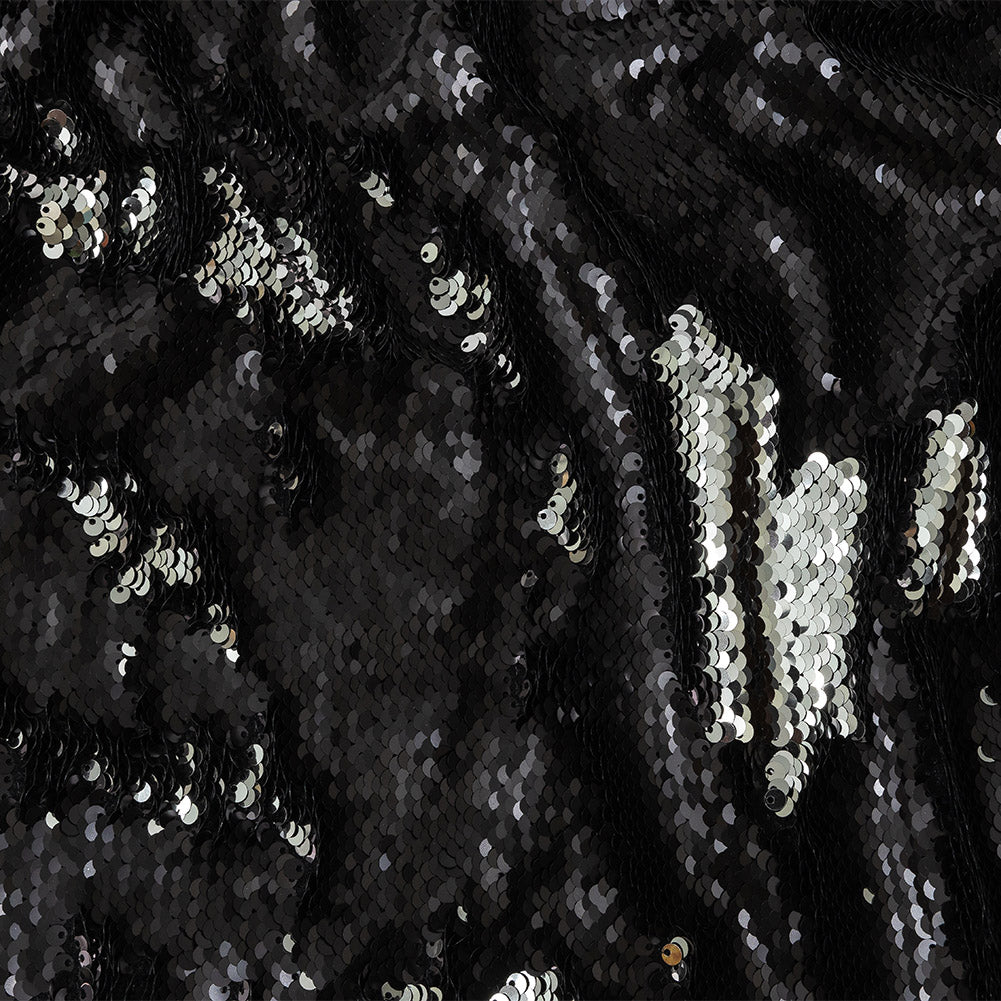 Stretch Rayon Jersey with Two-Tone Paillette Sequins - Silver and Black - Nyla Collection Stretch Rayon Jersey with Two-Tone Paillette Sequins - Silver and Black - Nyla Collection