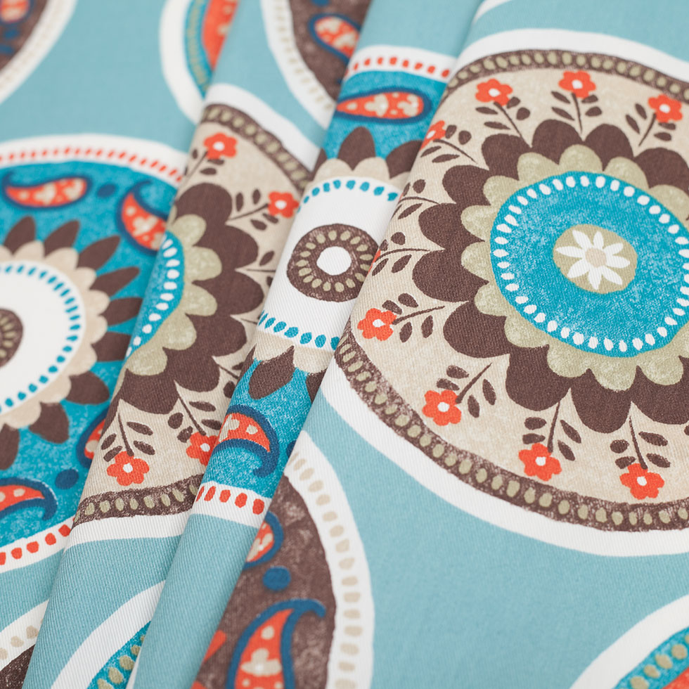 Spanish Blue Medallion Cotton-Polyester Print - Folded Spanish Blue Medallion Cotton-Polyester Print - Folded