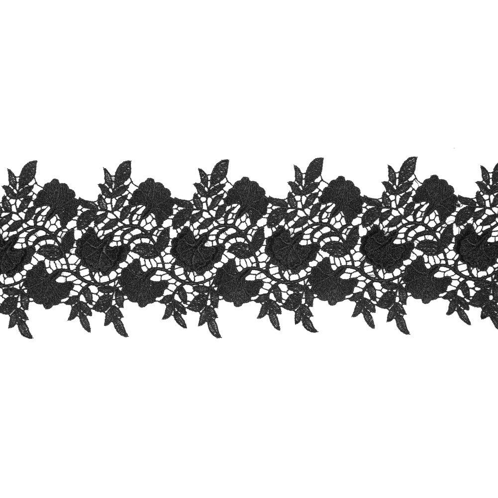 Metallic Black 3D Floral Lace Trim - 4 Metallic Black 3D Floral Lace Trim - 4