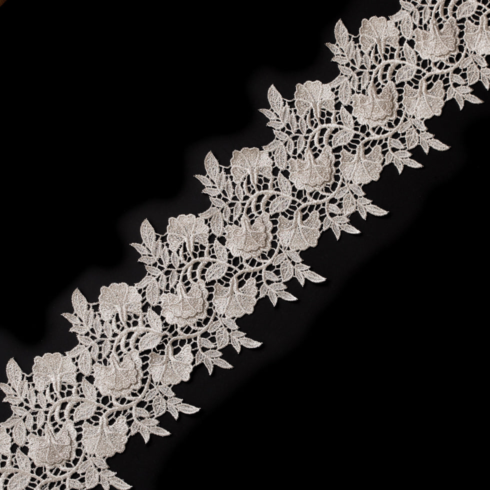 Metallic Silver 3D Floral Lace Trim - 4 Metallic Silver 3D Floral Lace Trim - 4
