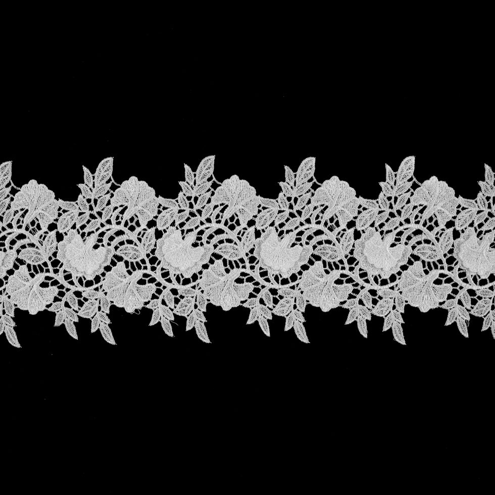 4" Metallic White 3D Floral Lace Trim 4" Metallic White 3D Floral Lace Trim
