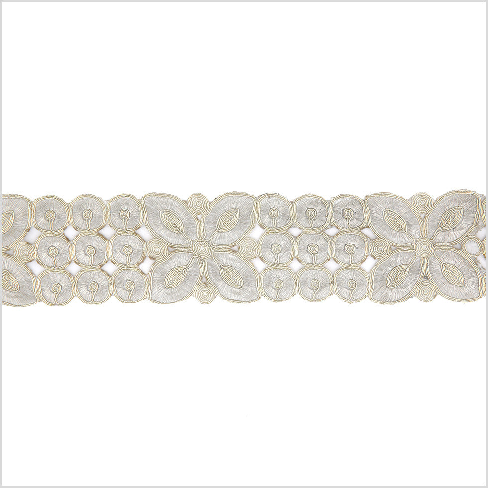 2.5 Metallic Silver/Gold Floral Embroidered Trim 2.5 Metallic Silver/Gold Floral Embroidered Trim