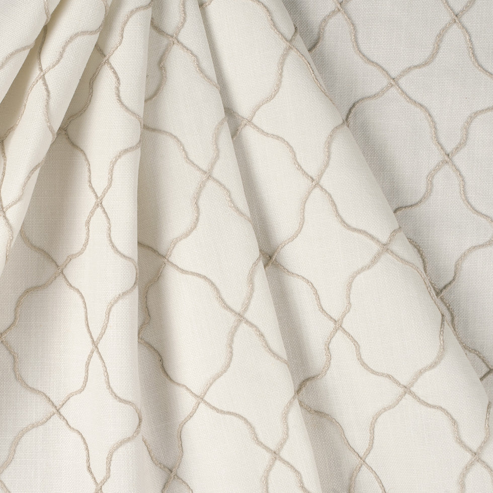 Ivory Moroccan Embroidered Linen-Like Poly Blend - Folded Ivory Moroccan Embroidered Linen-Like Poly Blend - Folded