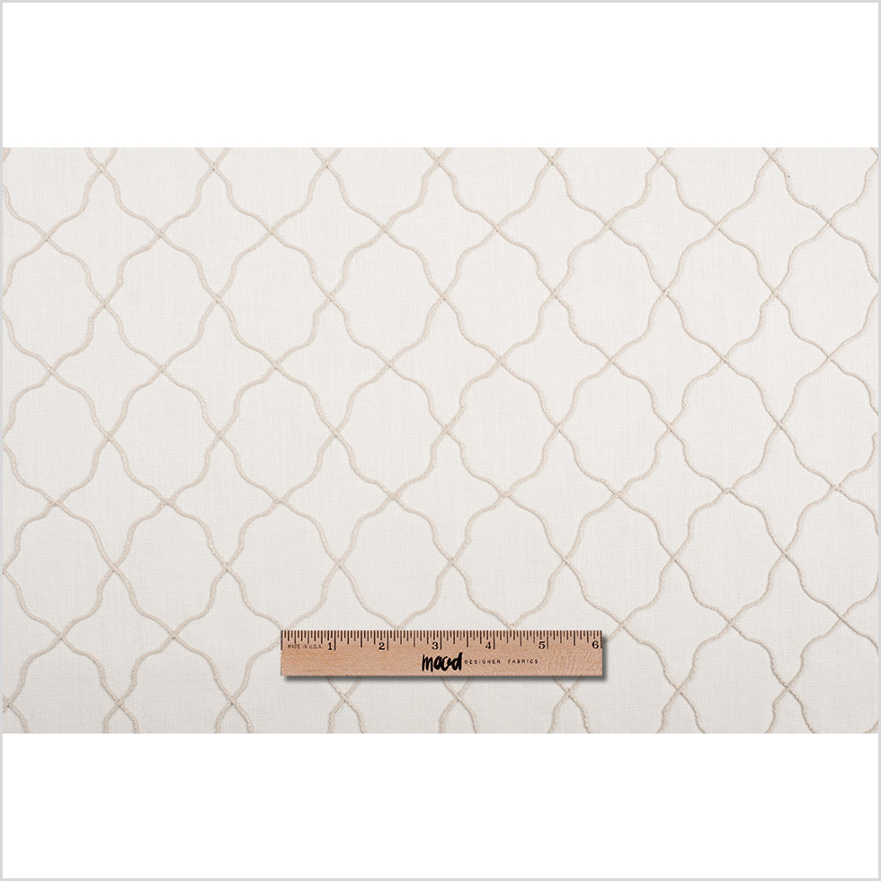 Ivory Moroccan Embroidered Linen-Like Poly Blend - Full Ivory Moroccan Embroidered Linen-Like Poly Blend - Full