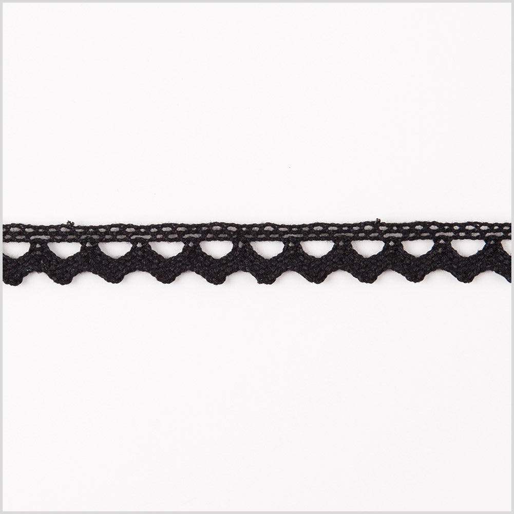 European Black Cotton Lace Trimming with Triangular Edge - 3/8" European Black Cotton Lace Trimming with Triangular Edge - 3/8"