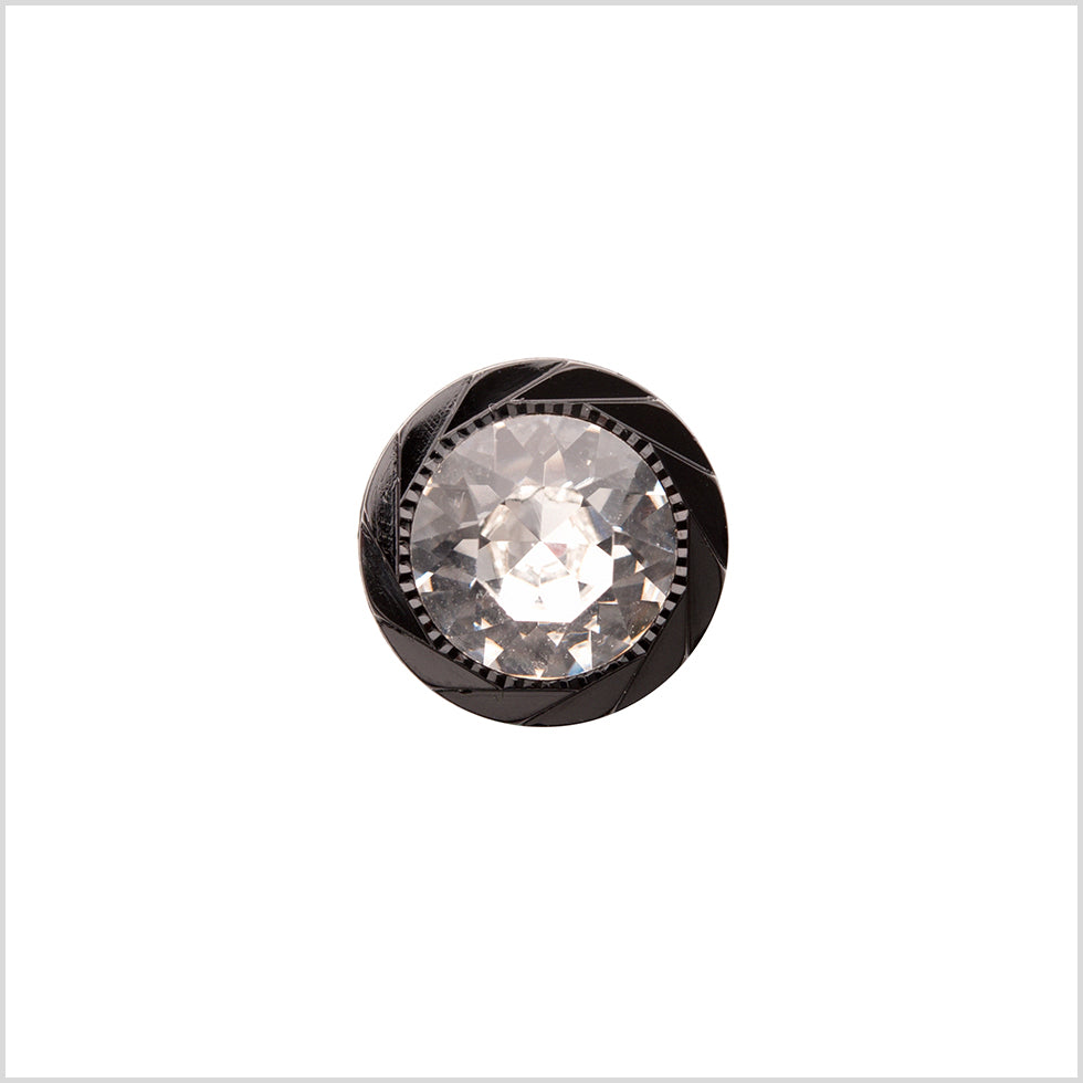 Italian Black Plastic/Rhinestone Shank Back Button - 18L/11.5mm Italian Black Plastic/Rhinestone Shank Back Button - 18L/11.5mm